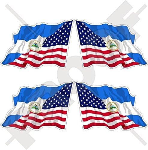 САЩ Сащ, НИКАРАГУА, сащ и никарагуанский който да се вее флаг 2 (50 mm) Винилови Стикери, стикери x4 (от ляво на дясно)