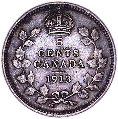 1913 CA George V с канадски сребро DEI GRA KM# 22 5 цента, много е добър