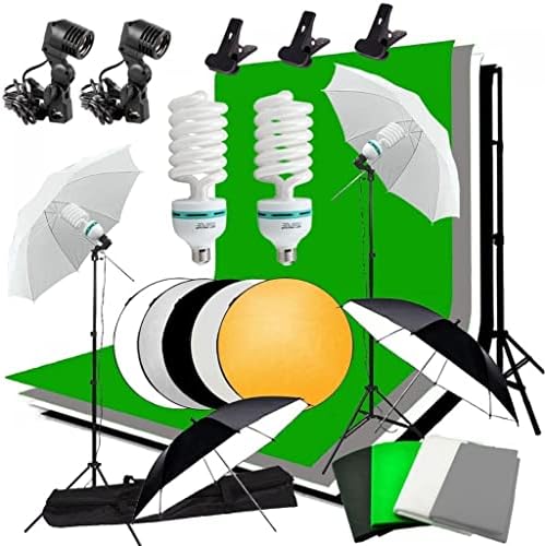 Комплект фон за снимки с чадър CXDTBH Studio + 4 Фон + 2 Чадър + 2 електрически Крушки с мощност 135 W + Рефлектор + Поставка за фон