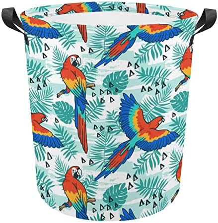 Кошница за дрехи с Тропически Листа и птици-Папагали, Сгъваема Кошница за дрехи, Чанта за съхранение на бельо с Дръжки