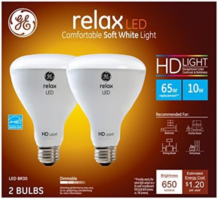 GE Lighting Relax LED HD мощност от 10 W (смяна на 65 W), 650-люменная крушка R30 със средна цокъл, наивно-бяла, 2 бр. в опаковка