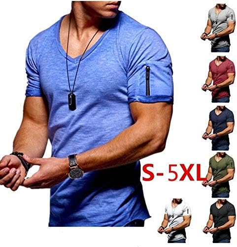 Sasha Ephesus Мъжка Тениска С V-образно деколте - Обикновена Къси Ризи Памучни Ризи, Голям Размер С Къс Ръкав