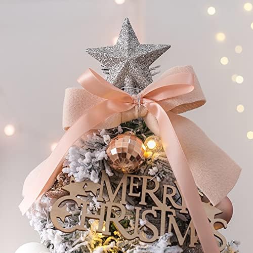 Изкуствена Малка Коледна елха MEVIDA с Подсветка, 18-инчовата Дъска Коледно Дърво, Предварително осветени Флокированная Мини-Коледна Елха за Коледните дом декор-Розов