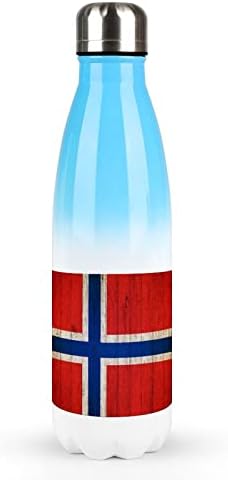 Флаг на Норвегия на Гранжевой Дървена Спортна Бутилка за Вода с обем 17 мл От Неръждаема Стомана С Вакуумна Изолация в Формата на Кола