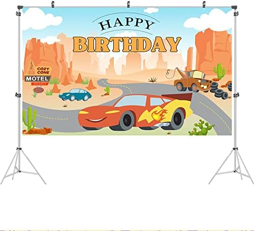 Ticuenicoa 5x3ft Автомобили Фон за Парти по случай рождения Ден на Карикатура Пустинен Кактус Състезателен Автомобил Декорация на Партита