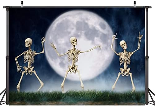 Лофарис Фон за парти в чест на Хелоуин Танцуващи Скелети Избелени Кости В Навечерието на Хелоуин Гробище Лунна Нощ Фон За Снимки Ужас Мъртъв Торта Декор на Масата Б
