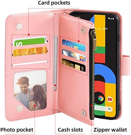 Asuwish Калъф за телефон Google Pixel 4a 4G, една чанта-портфейл със Защитно фолио, изработени от Закалено Стъкло и Цветя на Кожата,