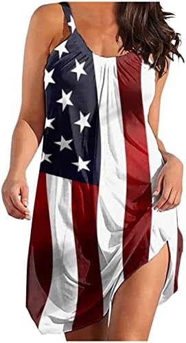 Oplxuo Дамски Рокли-Ризи На Деня на Независимостта, Ежедневни Свободни Рокля Без Ръкави, Сарафан на Ден в Памет на 4-ти юли, Лятно Мини-Рокля с Флага на САЩ