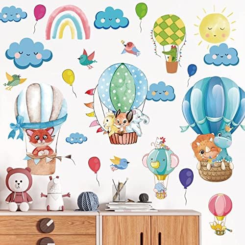 Творчески Балон Животни Стикери За Стена Цветни Балони, Летящи Птици, Стикери за Стена, САМ Подвижна Дъга Слон Лисица и Заек Слънце Облак
