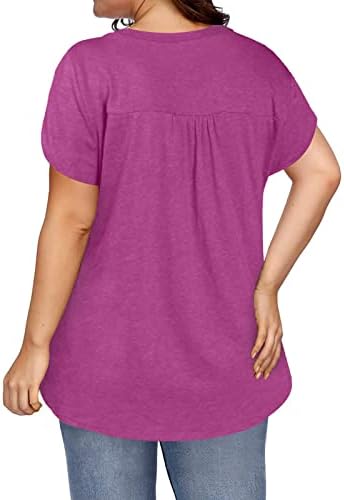 Wenini Блузи Големи Размери за жените - Дамски Ежедневни Блуза с V-образно деколте и Однотонным Принтом, Тениска с Къс ръкав, Летни Потници