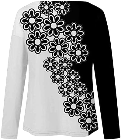 NOKMOPO Есенни ризи за жени, дамски ежедневни модерен удобен пуловер с дълъг ръкав и кръгло деколте и принтом