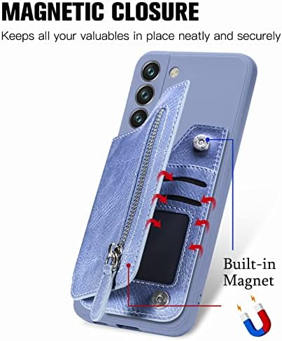 Чанта-портфейл Ezavan за Samsung Galaxy S23 Plus, калъф с държач за карти, Женската Чанта-портфейл с магнитна панти капак от кожа и течен силикон (син)