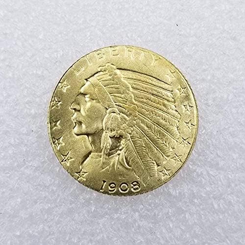 Старинни Занаяти 1908 D Версия на американския Индианец Половината Орел 5 долара в Златни Монети Чужд Сребърен Долар