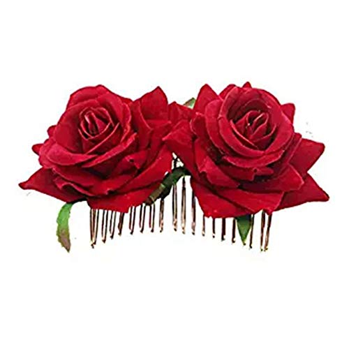 ADIASEN Лято Двойна Камелия Розата е Цветето на Страничната Скоба Цвете Гребен За Коса-Аксесоари За Жени Плаж 02