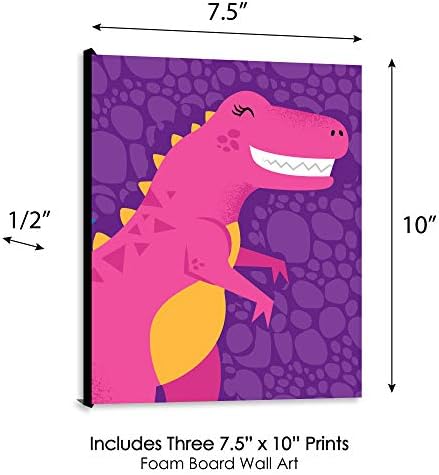 Момиче-динозавър Big Dot of Happiness Roar - Динозавър тиранозавър рекс Rex, Стенни рисунки в детската и декорация за детска стая - Идеи за подаръци - 7,5 x 10 инча - Комплект от 3 щамп