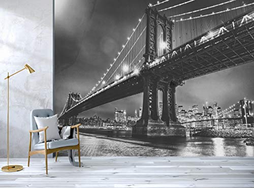 Фотообои – Бруклинския мост през нощта – Стенни Пана С Участието на Манхатън, Ню Йорк, Изображение Стенен декор (144x100 инча - 366x254