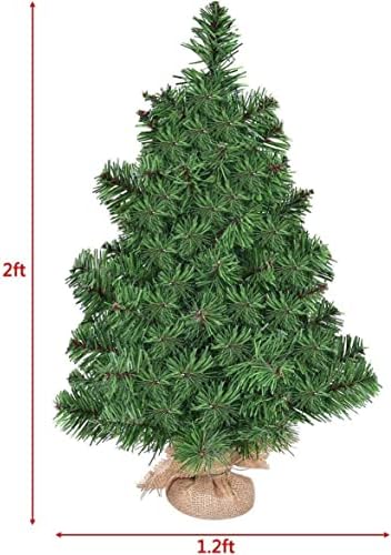 Мини Коледно Дърво BANGTANE 2 Метра, Изкуствена Настолна Коледно Дърво от ела с Реалистична върхът и игли от PVC, в Основата на груб конопен плат, Декорация за Коледа, Деня