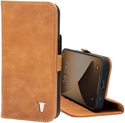 Кожен калъф TORRO е съвместим с iPhone 12 Mini – Чанта-портфейл от естествена кожа с функция за картодържателя и влакчета (кафяв)