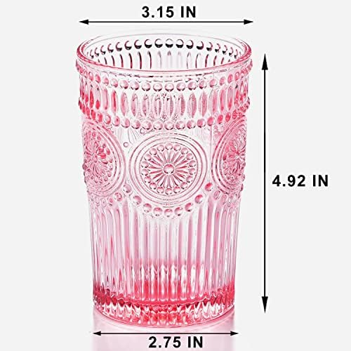 GLASS SMILE 4 Опаковки Романтични Чаши за Вода-12 мл с Розово Реколта Чаши за Уиски, Бира, Сок, Напитки, Коктейли