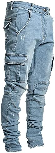 Мъжки Дънки Slim Fit с 7 Джобове, плътно Прилепнали Тесни Панталони-Участък, Разтеглив Тесни Дънкови Панталони-молив