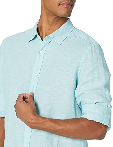 Мъжки Однотонная Бельо памучен риза Perry Ellis с навити ръкави на копчета (Размер Small-Xx-Large)