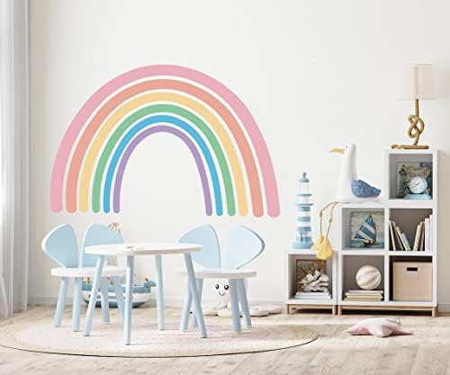 Стикер На стената в пастелни цветове, с Дъга - Vinyl Стикер В стил Бохо За детска стая - Стенни Рисувани Спални с Неутрални Земни Радугами Голяма форма (118 x 78)