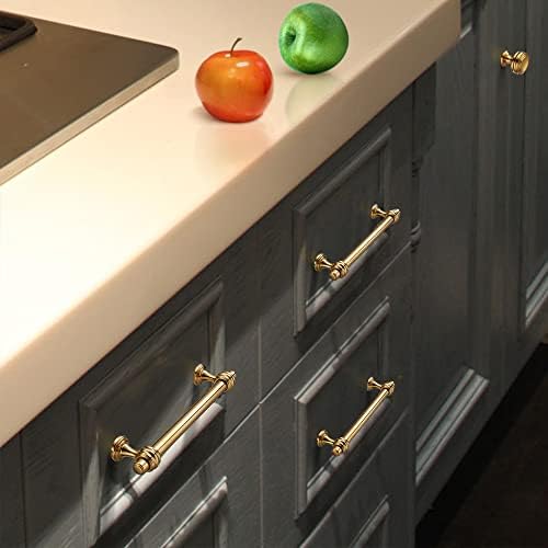 YONFIAFIT 10 X PVD Златни чекмеджета за шкафове (6,3 инча с отвор 160 мм в центъра) Кухненски Шкаф за Баня, Спални, Дръжки за шкафове,