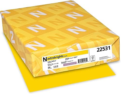 Цветна хартия Neenah Wausau Paper 22531 Astrobrights, 8,5 x 11, 24 кг / 89 ГОРИВО, Слънчево-жълто, 500 Листа